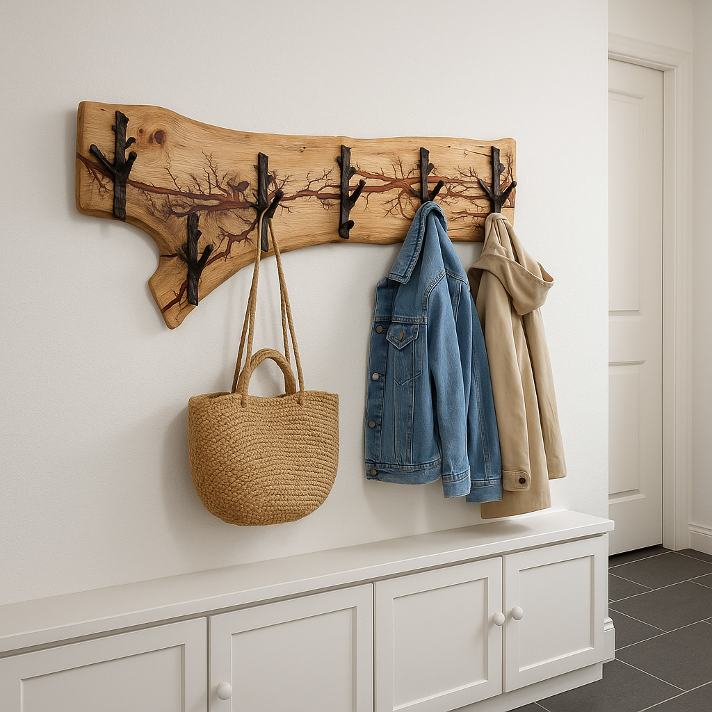Hickory Wood with Tree Hooks Coat Rack
