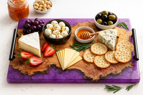 Elm Wood Purple Epoxy Serving Tray
