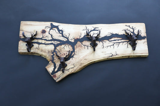 Hickory Coat Rack with Moose Hooks