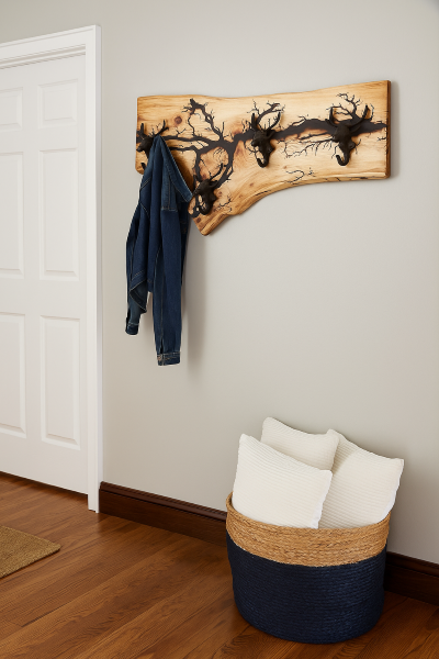 Hickory Coat Rack with Moose Hooks