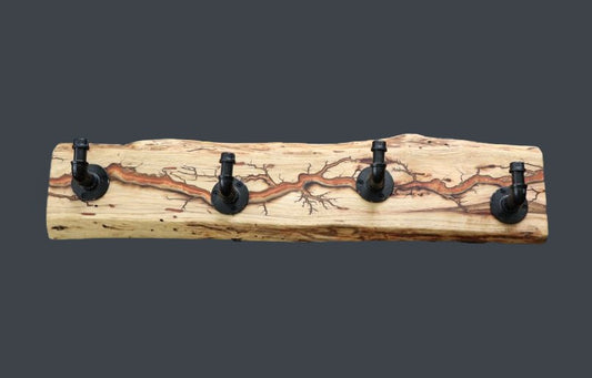 Rustic Hickory 4-Hook Coat Rack