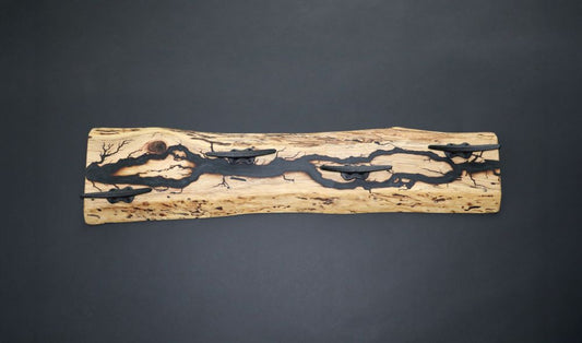 Rustic Hickory Coat Rack - 4 Hooks