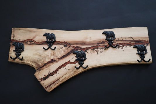 Hickory Wood with Bear Hooks Coat Rack