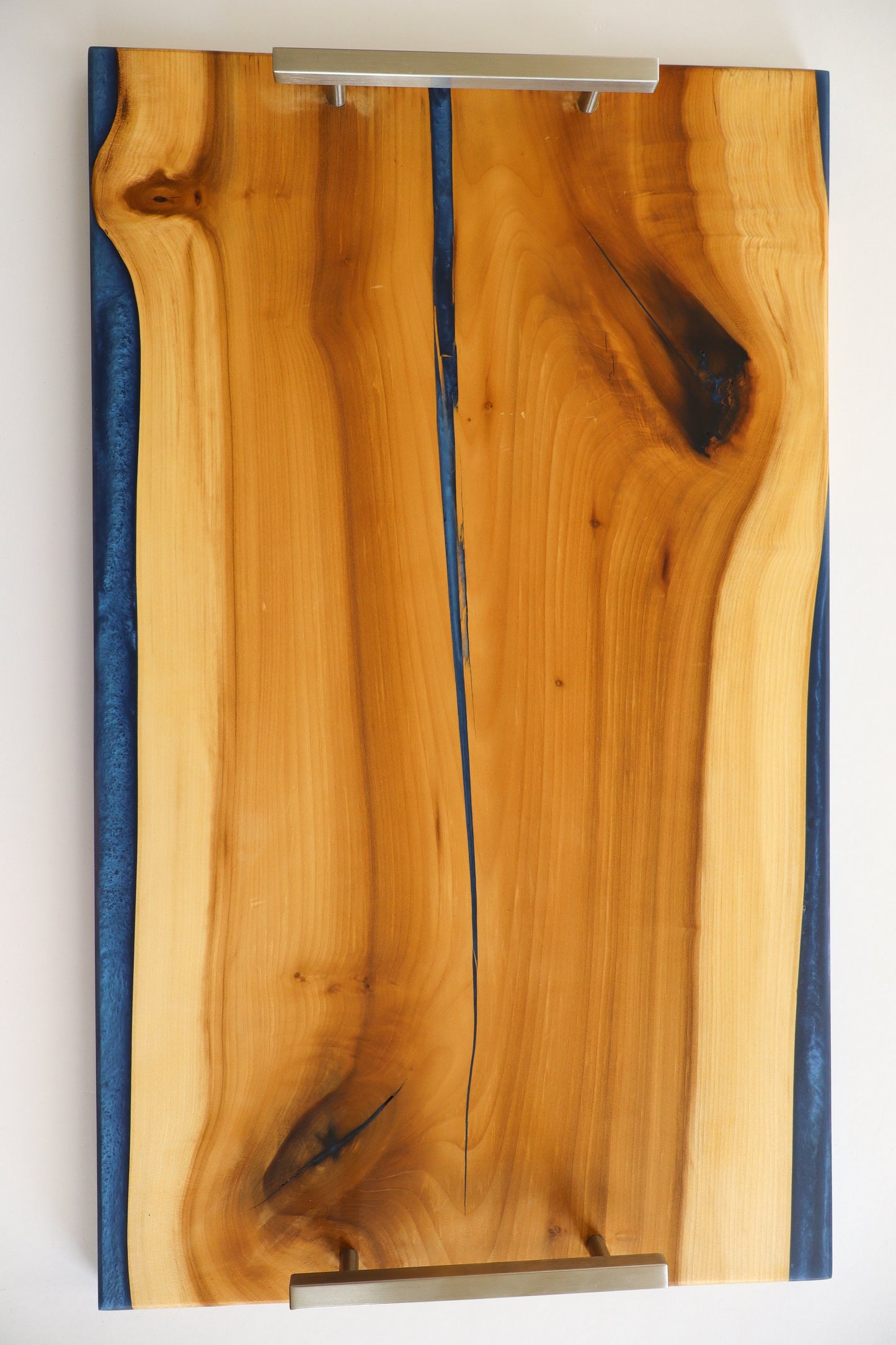 Poplar Wood Serving Tray with Blue Colored Resin