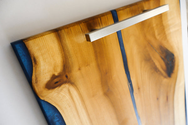 Poplar Wood Serving Tray with Blue Colored Resin