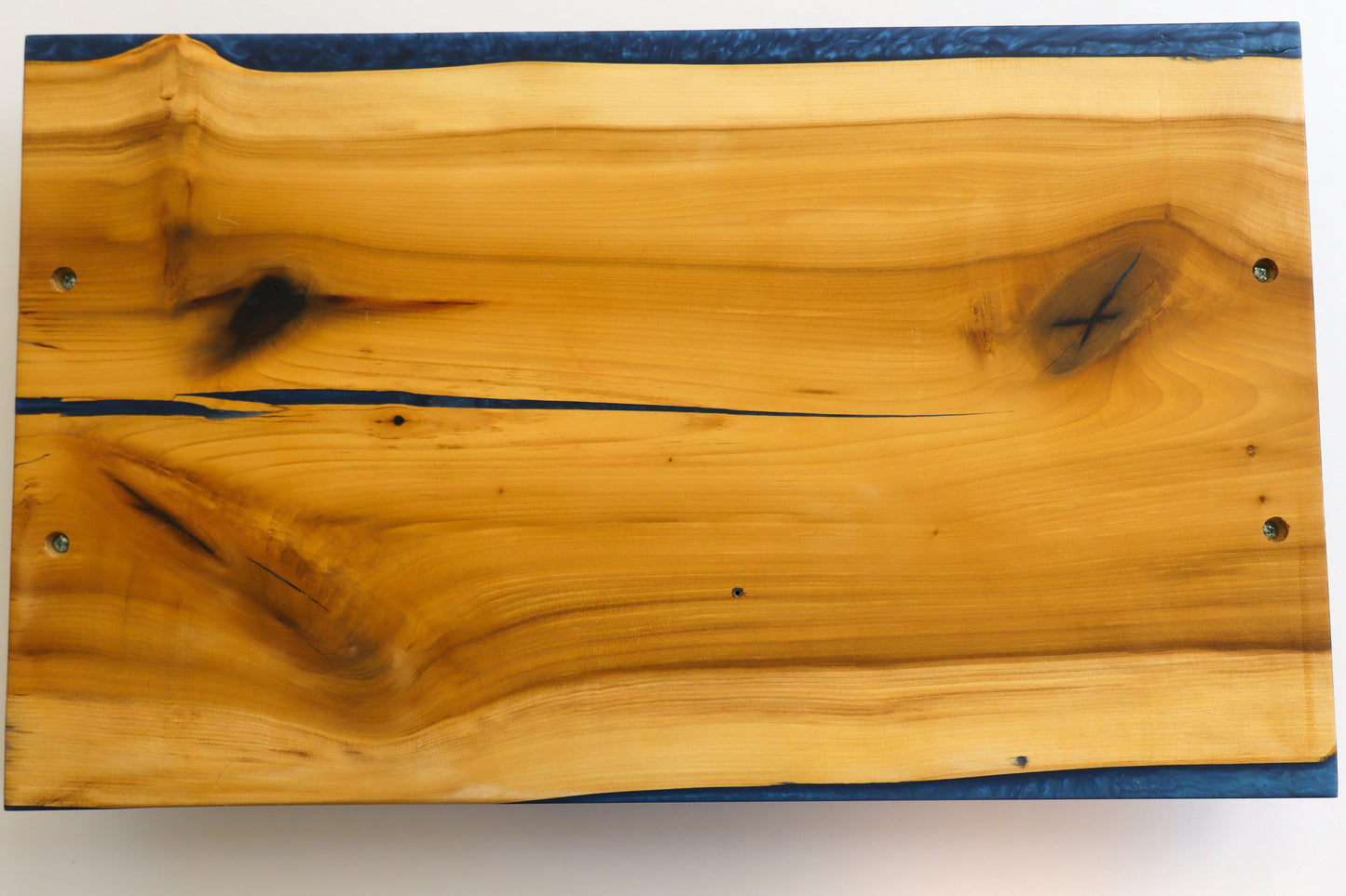 Poplar Wood Serving Tray with Blue Colored Resin