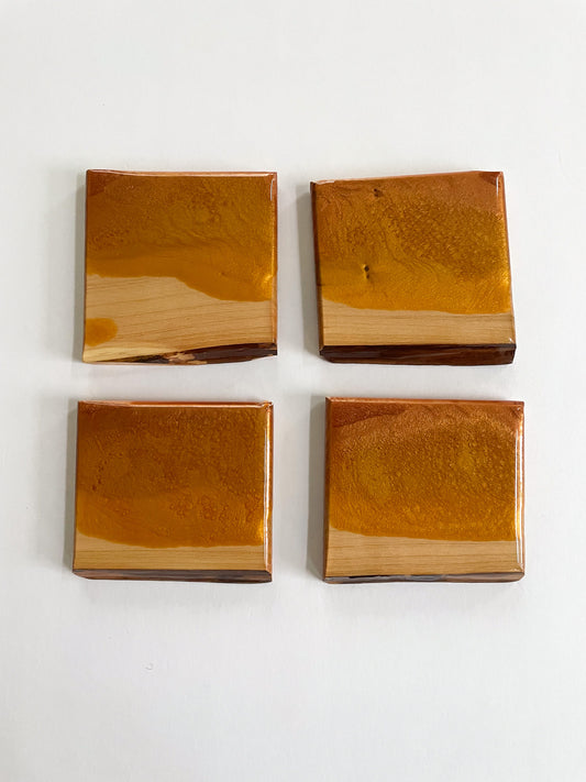 Maple w/Gold & Copper Epoxy Coasters