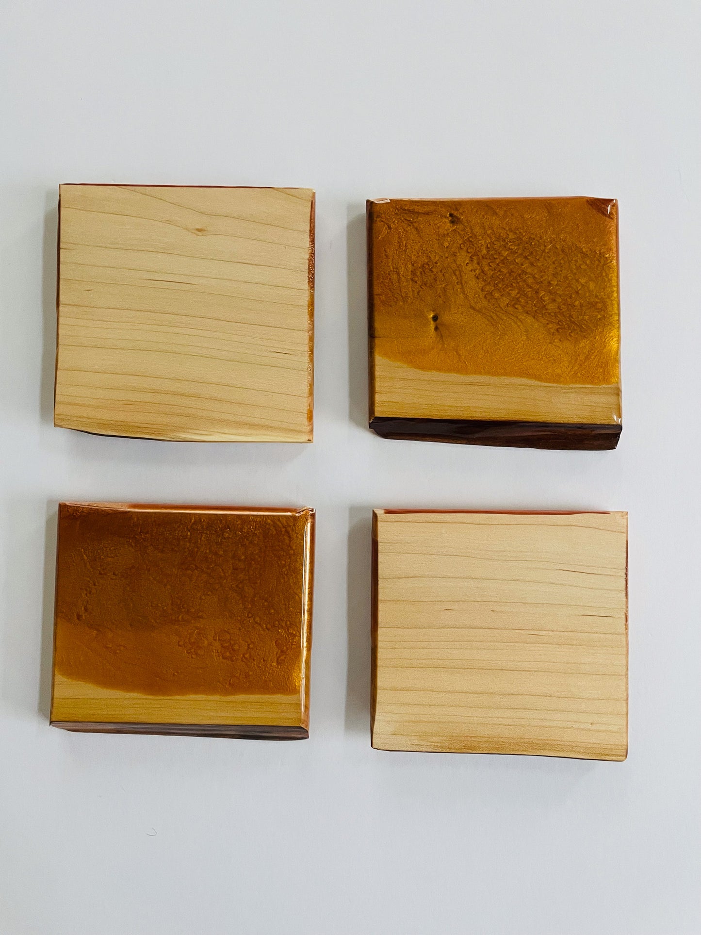 Maple w/Gold & Copper Epoxy Coasters