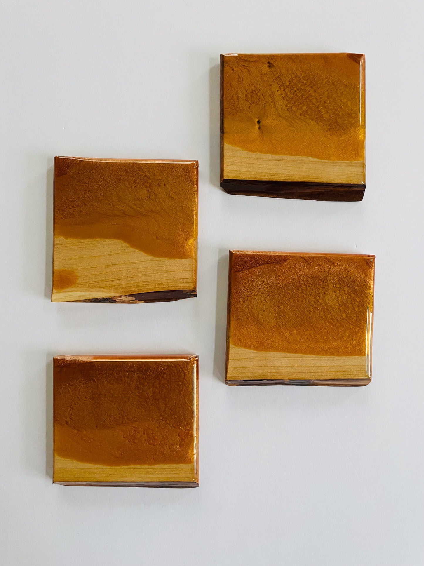 Maple w/Gold & Copper Epoxy Coasters