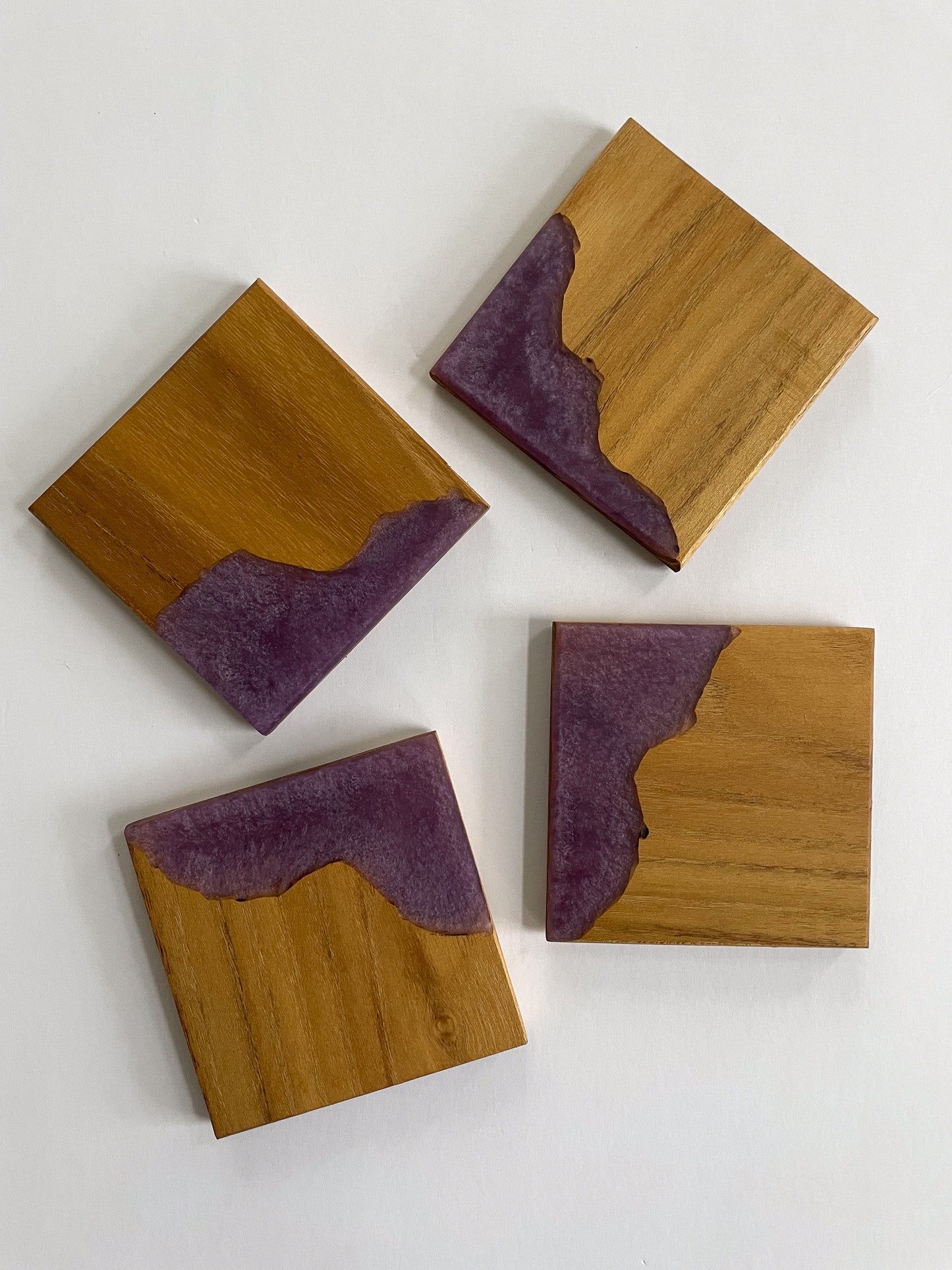 Oak Coasters with Purple Epoxy