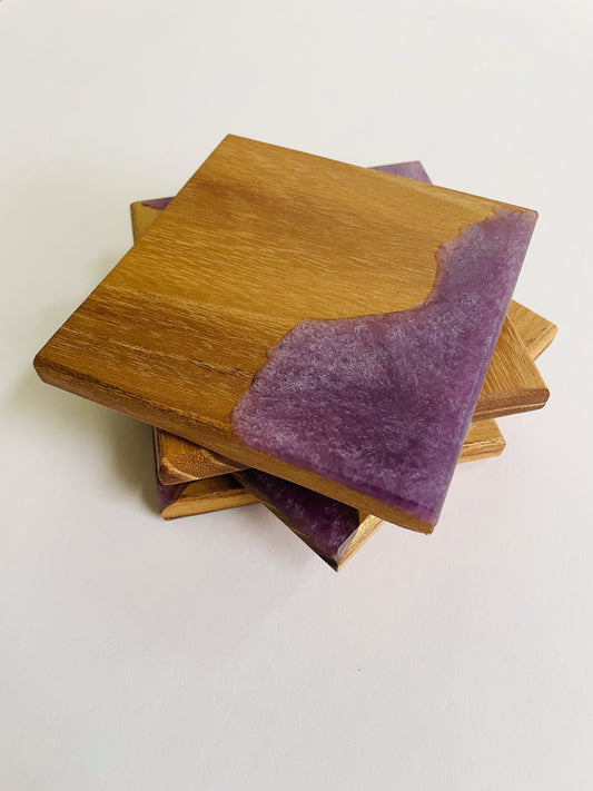 Oak Coasters with Purple Epoxy