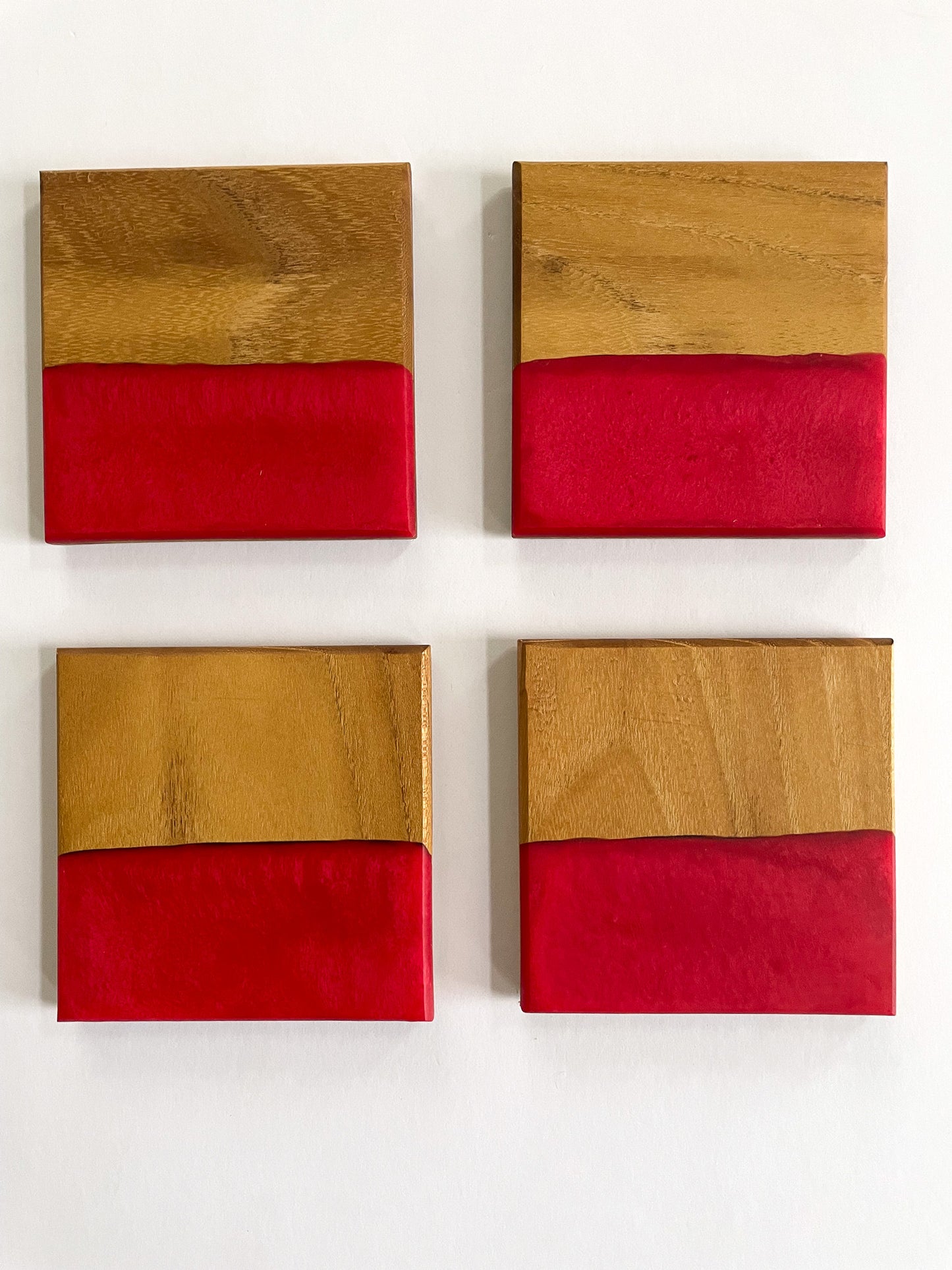 Oak Coasters with Red Epoxy