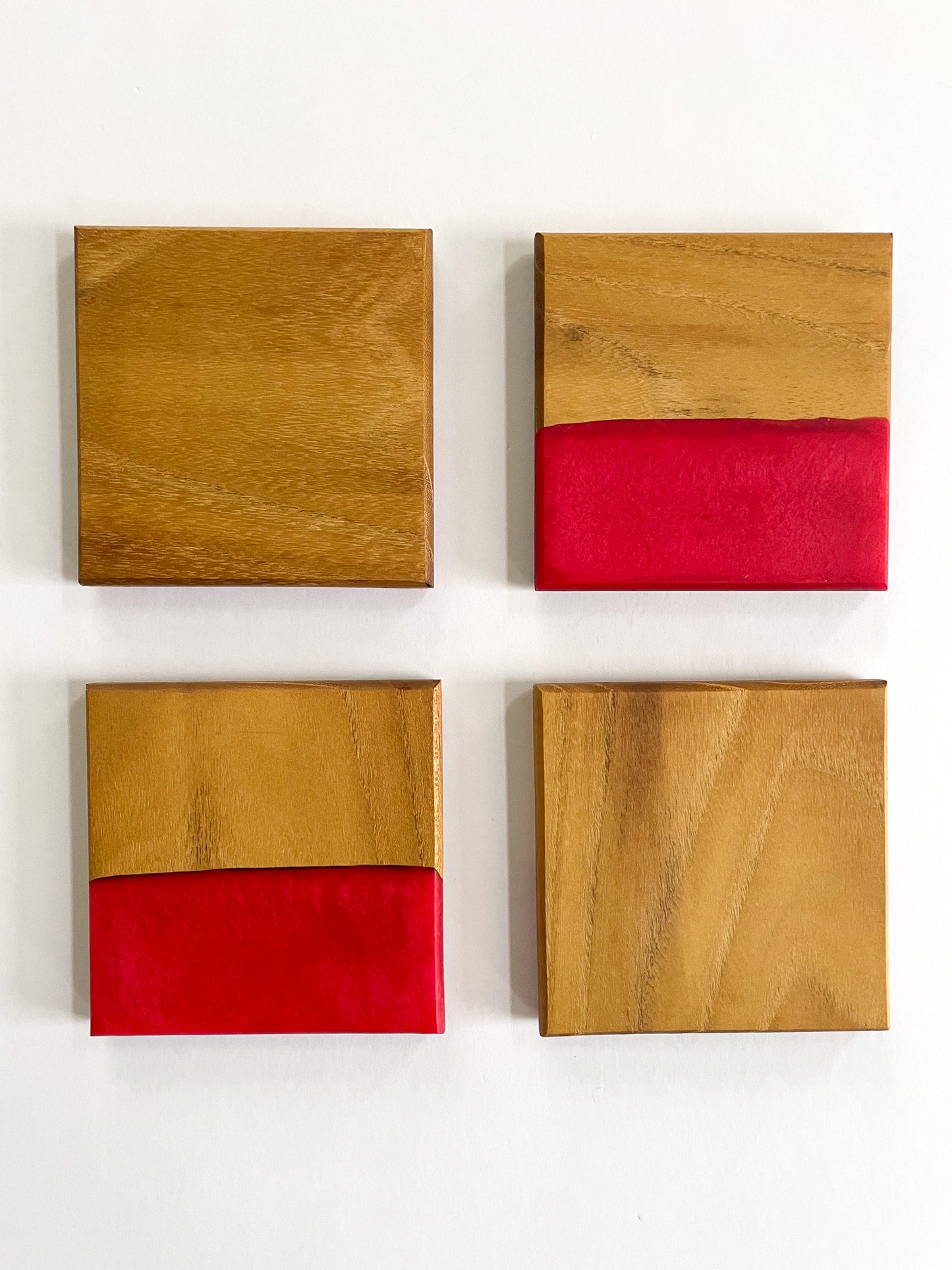 Oak Coasters with Red Epoxy