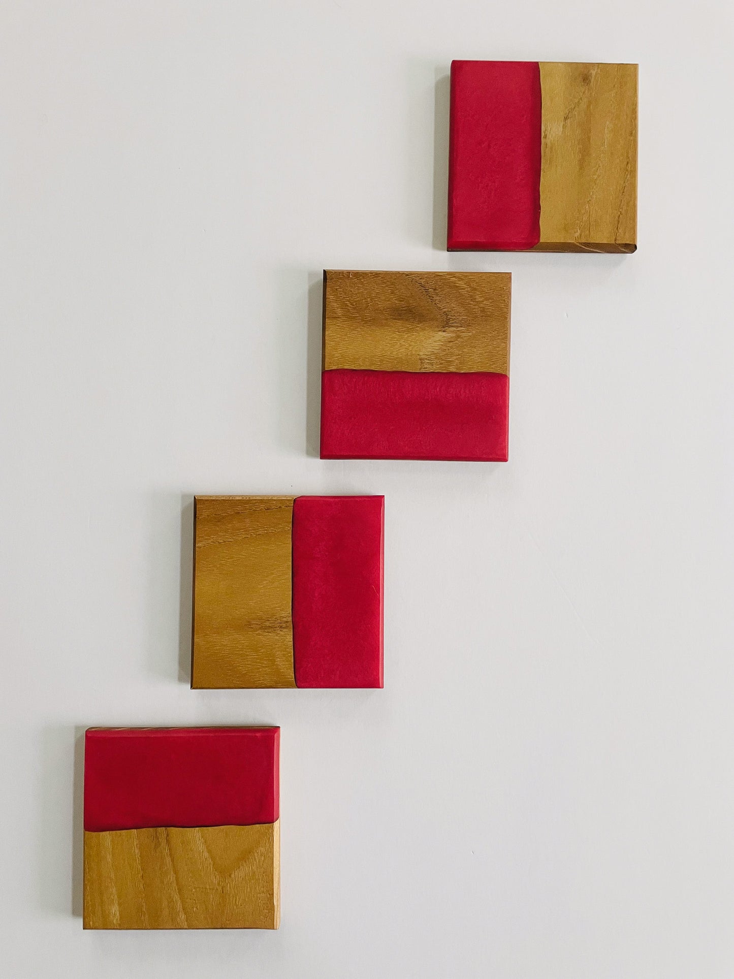 Oak Coasters with Red Epoxy
