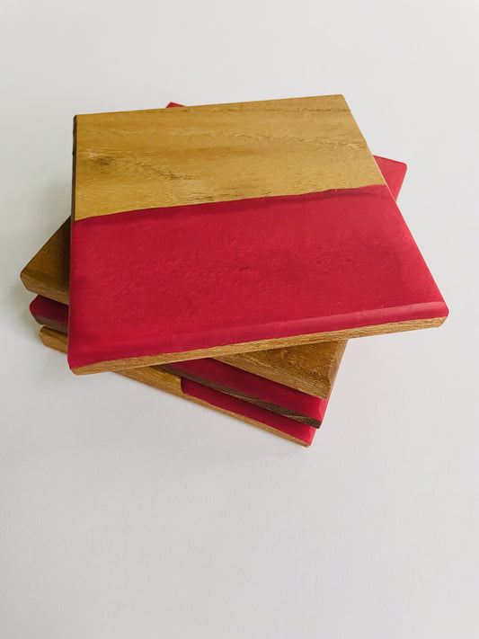 Oak Coasters with Red Epoxy
