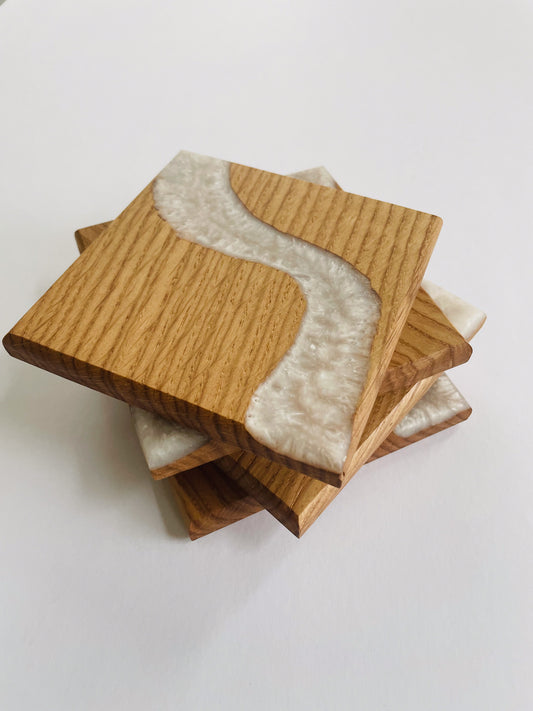 Oak White Epoxy Coasters
