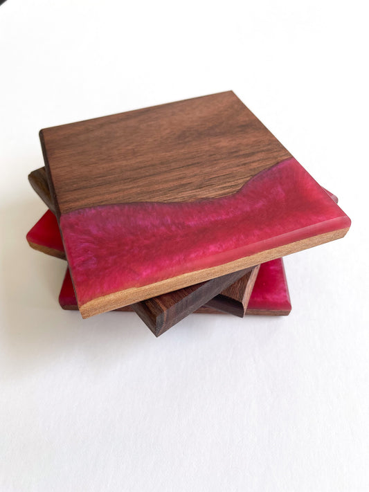 Walnut with Pink Epoxy Coasters