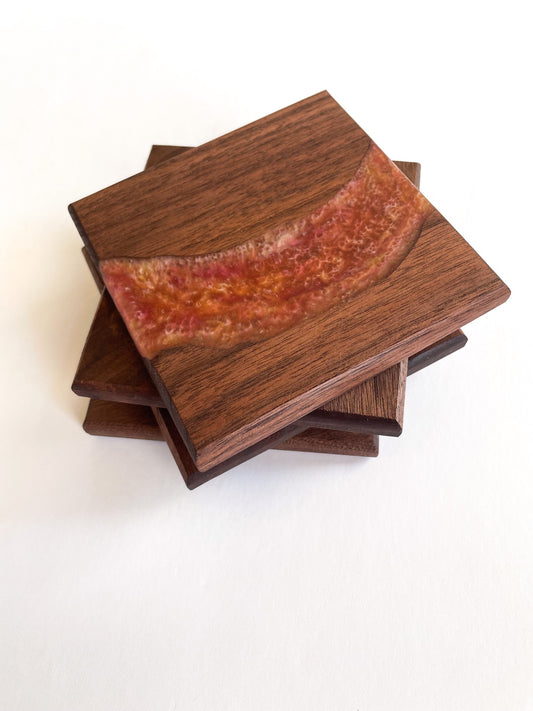 Walnut Multicolor with Stripe Coasters