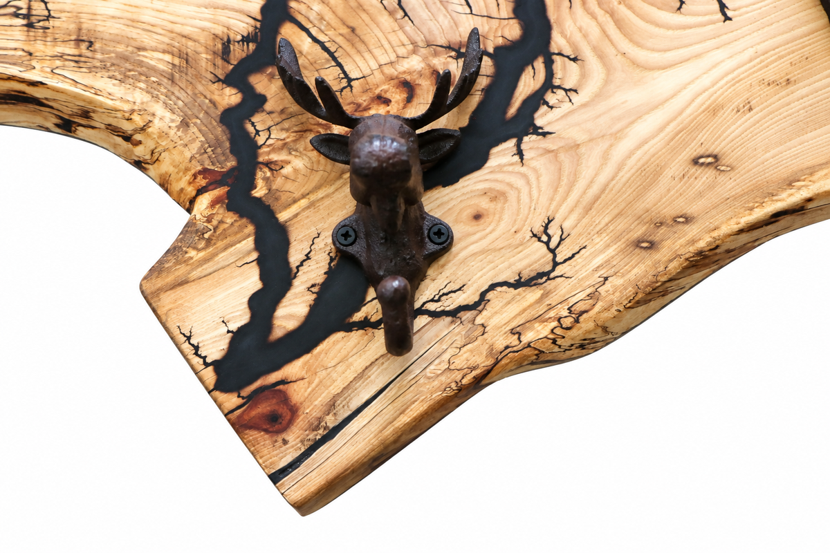 Hickory Coat Rack with Moose Hooks