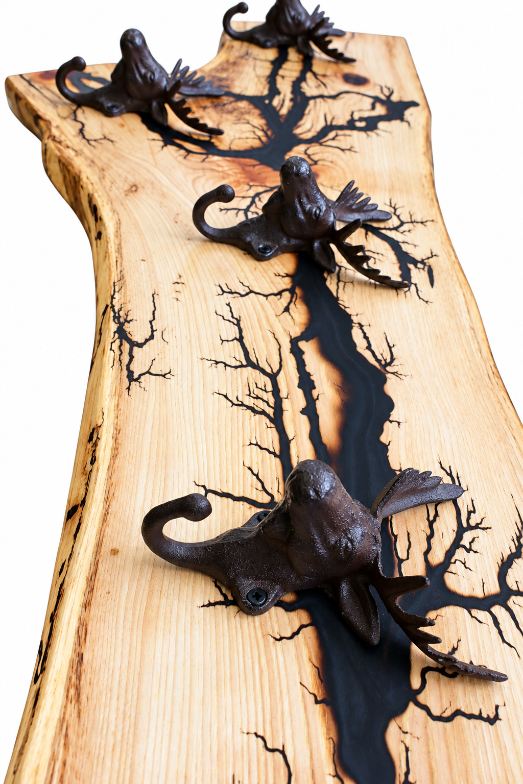 Hickory Coat Rack with Moose Hooks