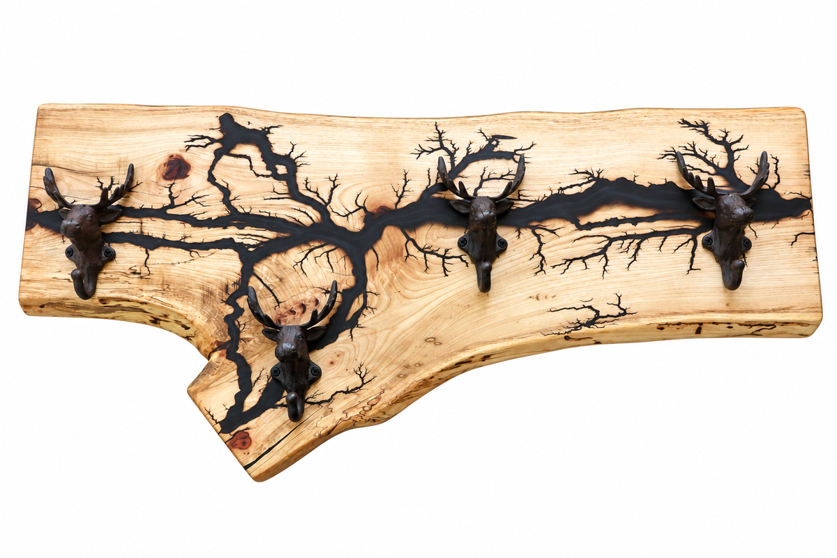 Hickory Coat Rack with Moose Hooks