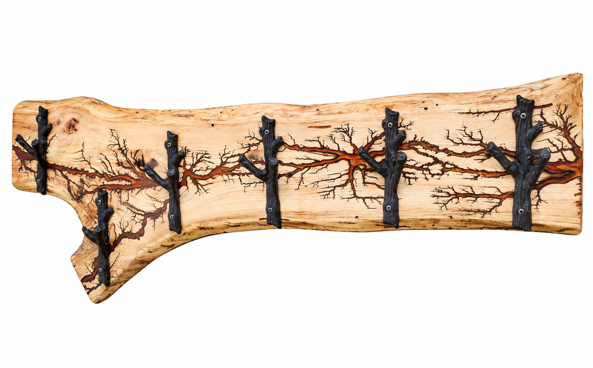 Hickory Wood with Tree Hooks Coat Rack