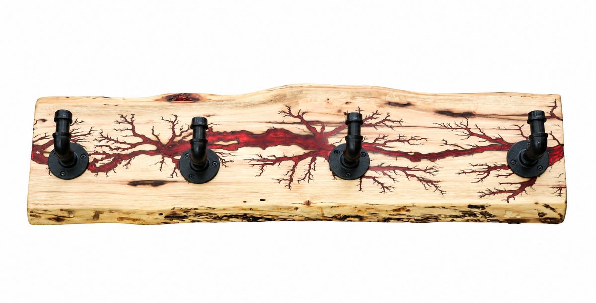 Rustic Hickory 4-Hook Coat Rack