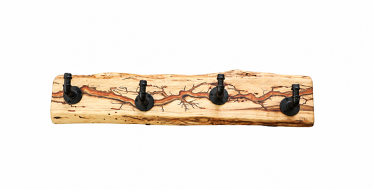 Rustic Hickory 4-Hook Coat Rack