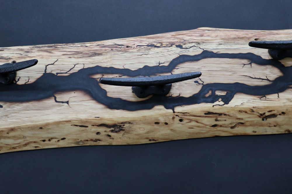 Rustic Hickory Coat Rack - 4 Hooks