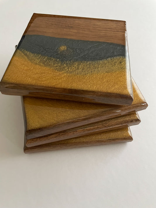 Walnut Black Gold Epoxy Coasters