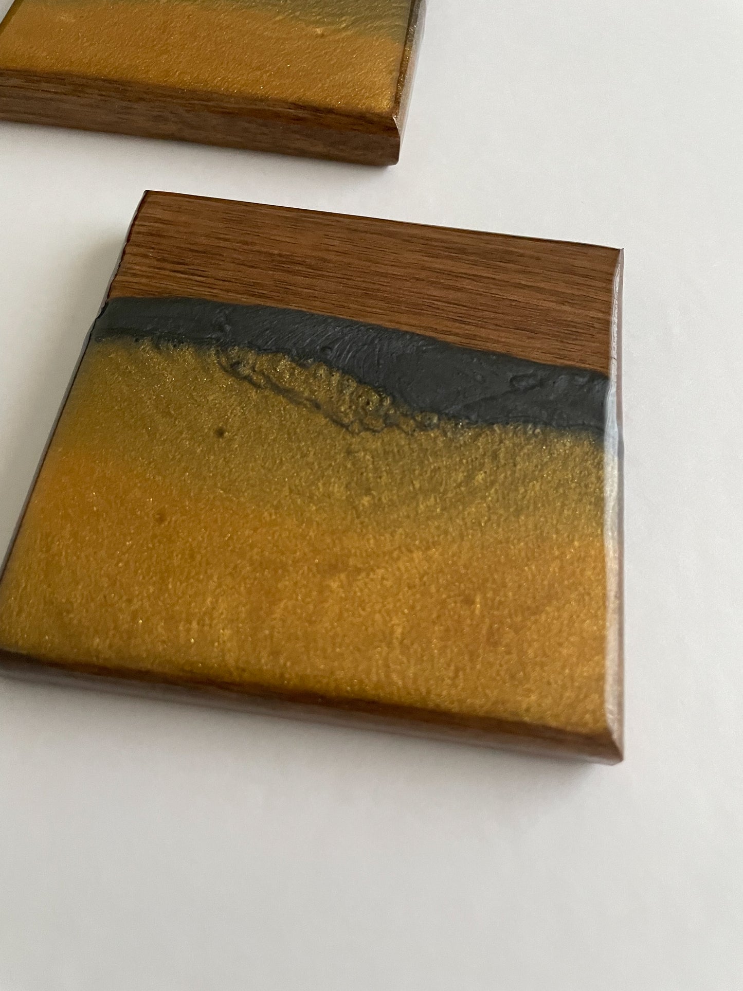 Walnut Black Gold Epoxy Coasters