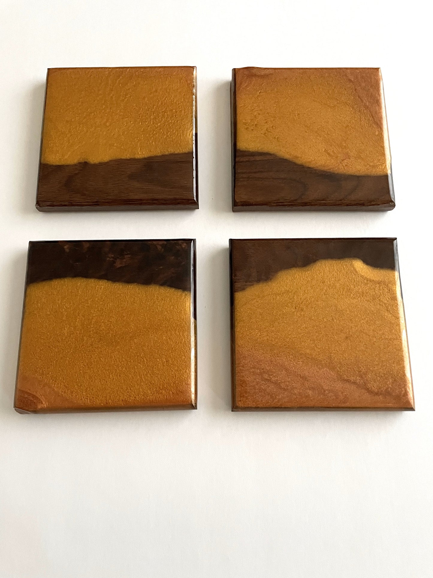 Walnut Wood Gold and Burnt Orange Coasters