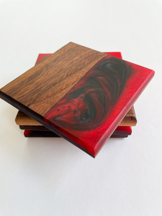 Walnut Red and Black Swirl Coaster