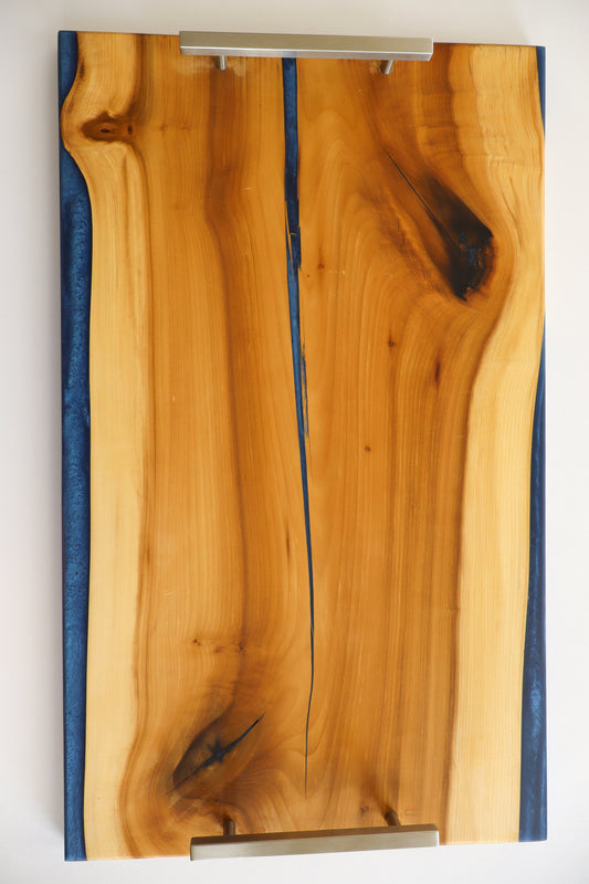 Poplar Wood Serving Tray with Blue Colored Resin