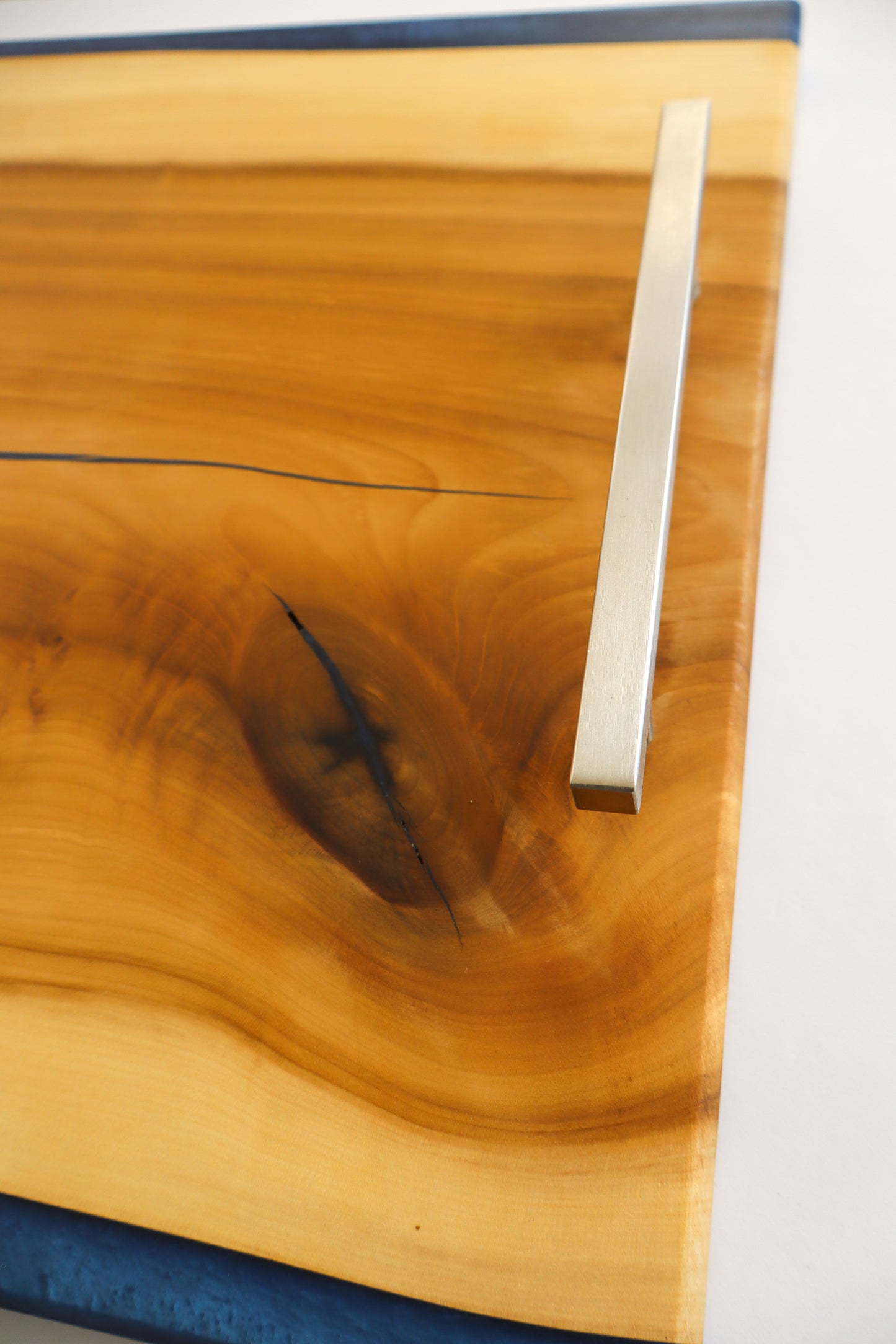Poplar Wood Serving Tray with Blue Colored Resin