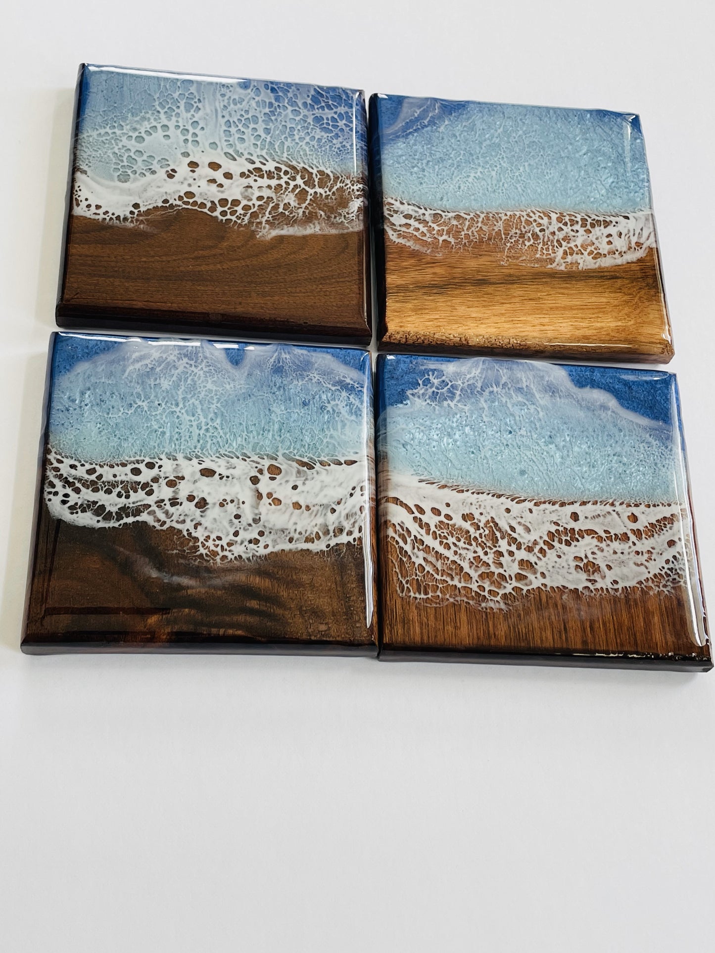 Ocean Blue Coasters (Walnut Wood)