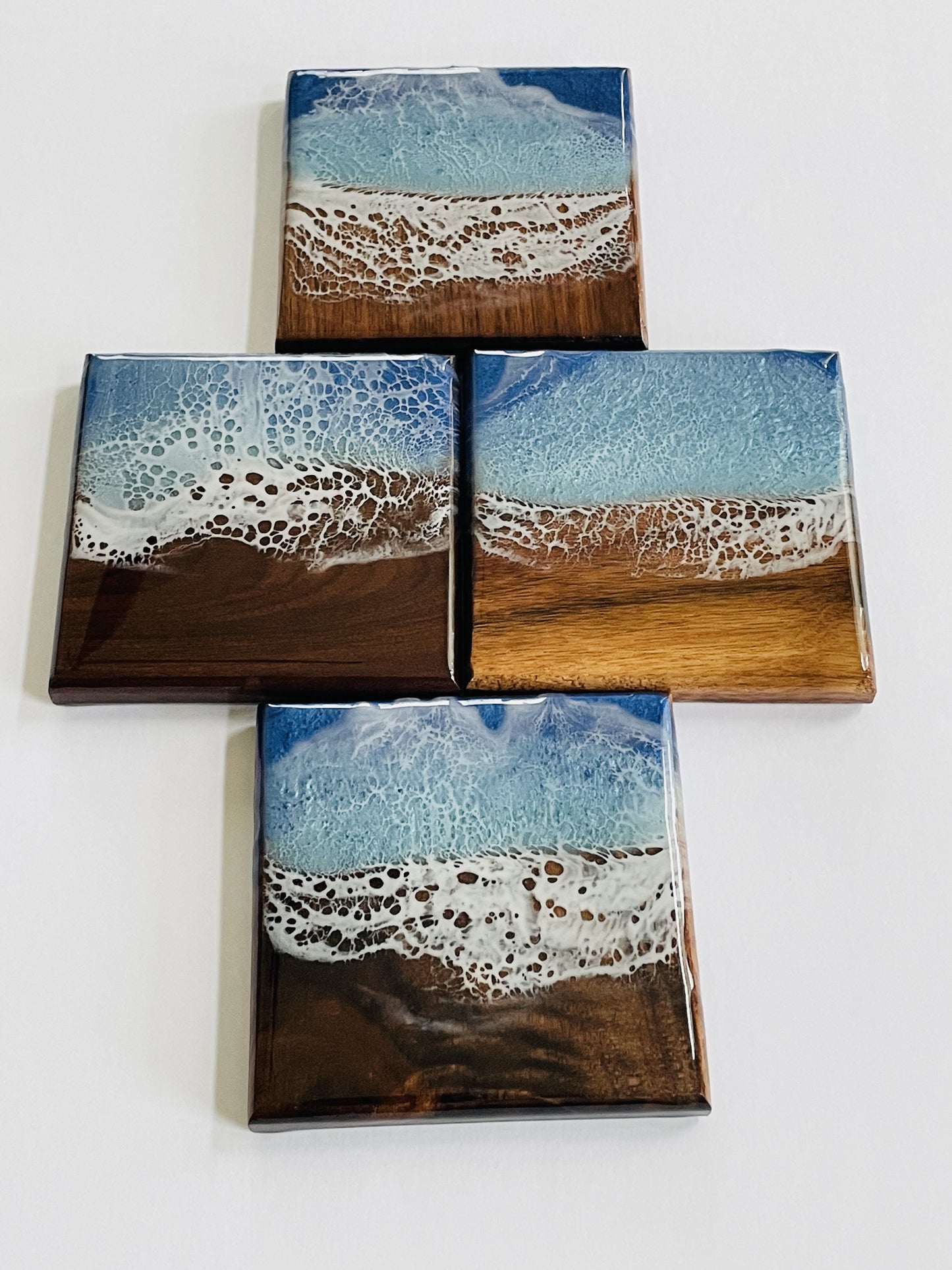 Ocean Blue Coasters (Walnut Wood)