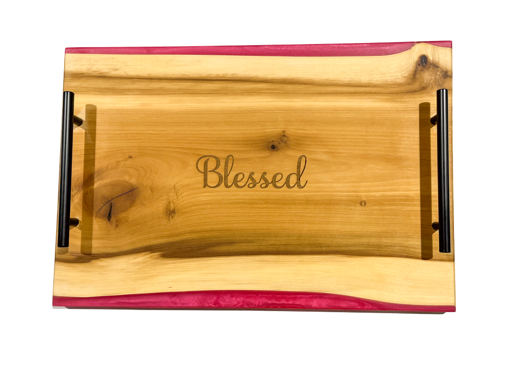 Poplar Wood Serving Tray with Colored Resin
