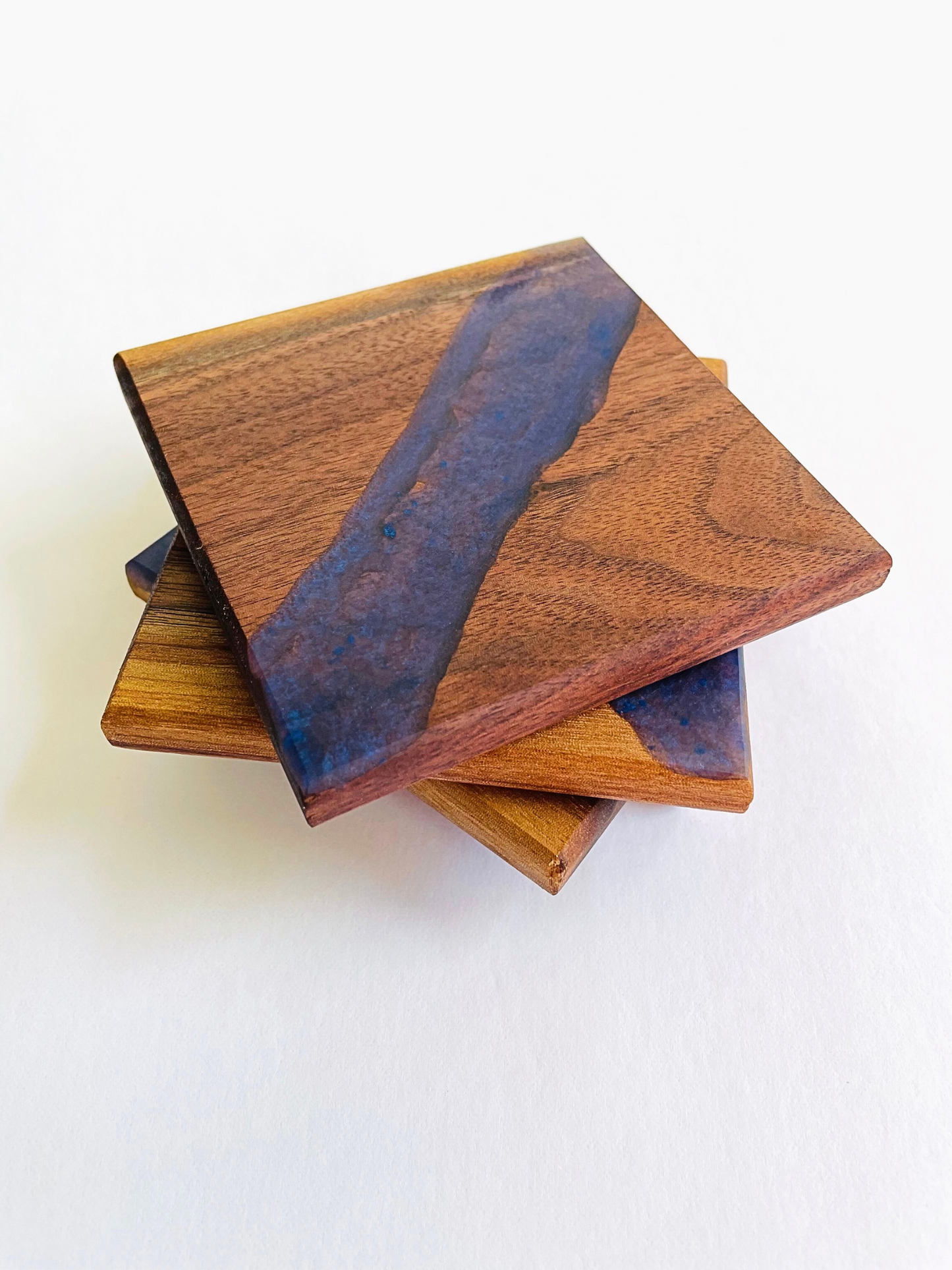 Walnut Blue Stripe Coasters